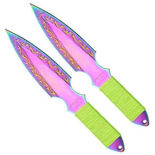 Throwing Knife Set w/Sheath Neon Green Cord