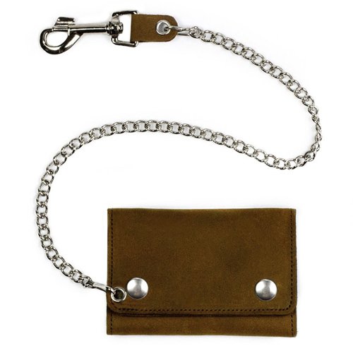 Tri-Fold Wallet with Chain - Mid-Size - Brown