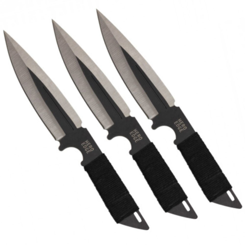 Black Cord Wrapped Throwing Knife Set - 6.5 inches  