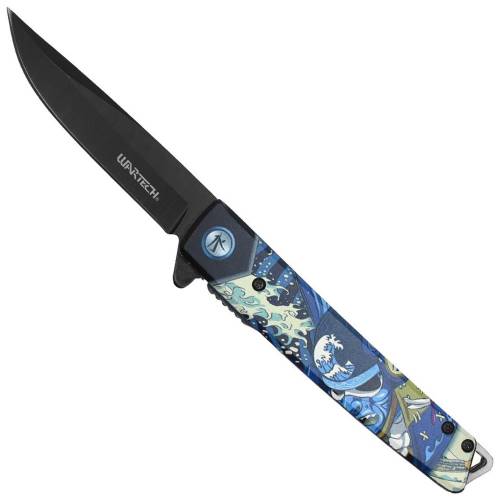 Folding Steel Pouch Knife with Blue Samurai Handle