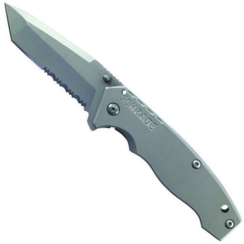 Schrade Large 40 Percent Serrated Tanto Frame Lock Titanium Coated 9Cr18mov Steel