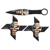 Throwing Knife & 2 Throwing Stars American Skull Set