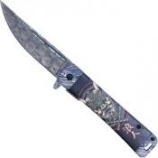 Neptune Damascus Etched Folding Knife 