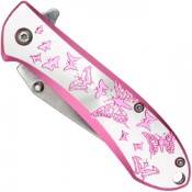 Add a touch of elegance with the Neptune Pocket Knife, 8 inches, adorned with pink butterflies. Versatile, durable, and perfect for everyday carry. Get yours now!