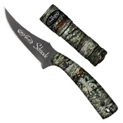 7 1/4 Inches Sharpfinger Camo Handle Blk Blade/Camo flashlight w/ Nylon sheath Clam Pack